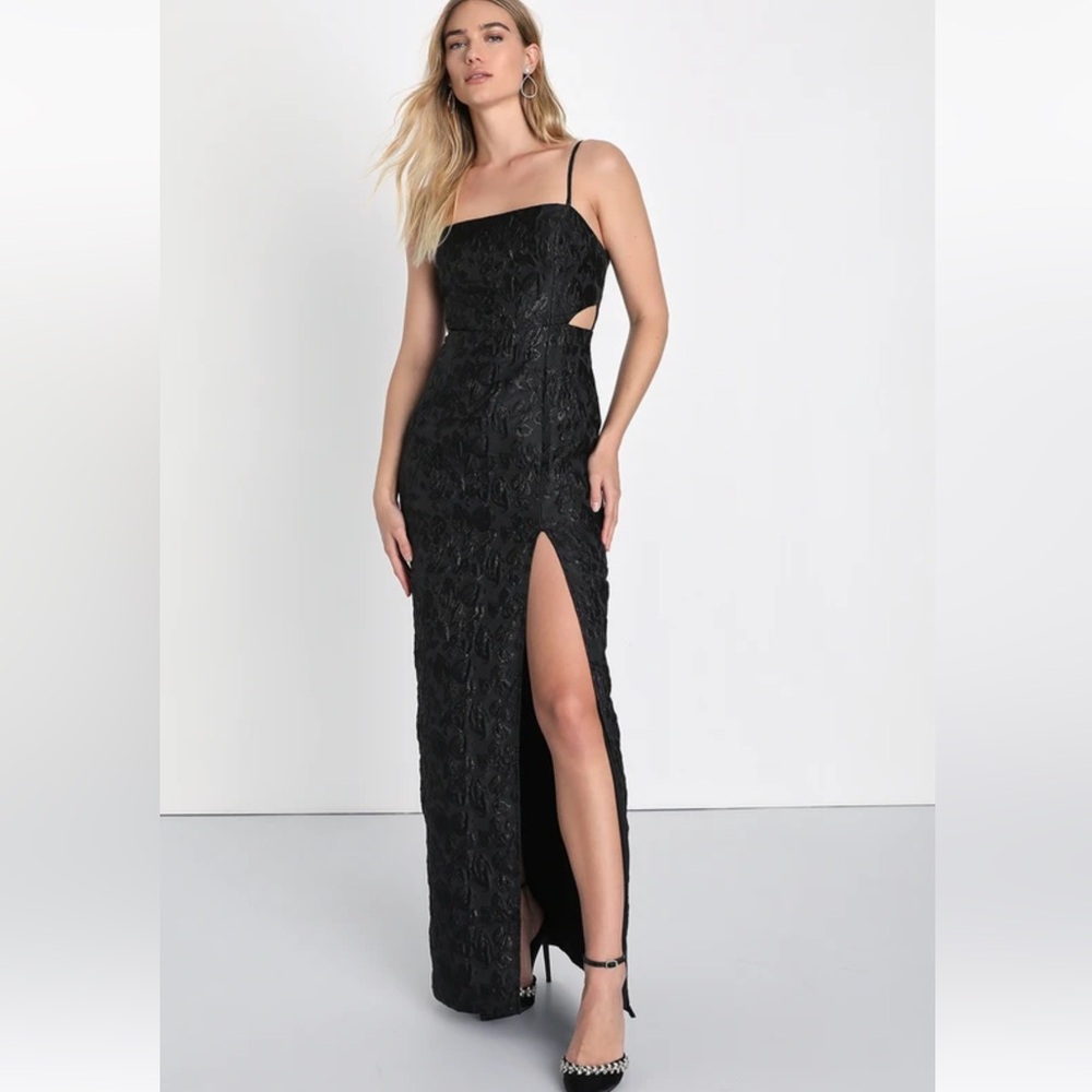 Gorgeously Chic Black Floral Jacquard Cutout Maxi Dress